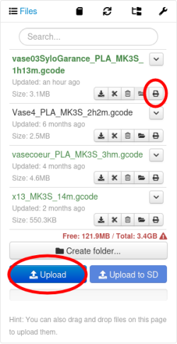 Interface octoprint upload